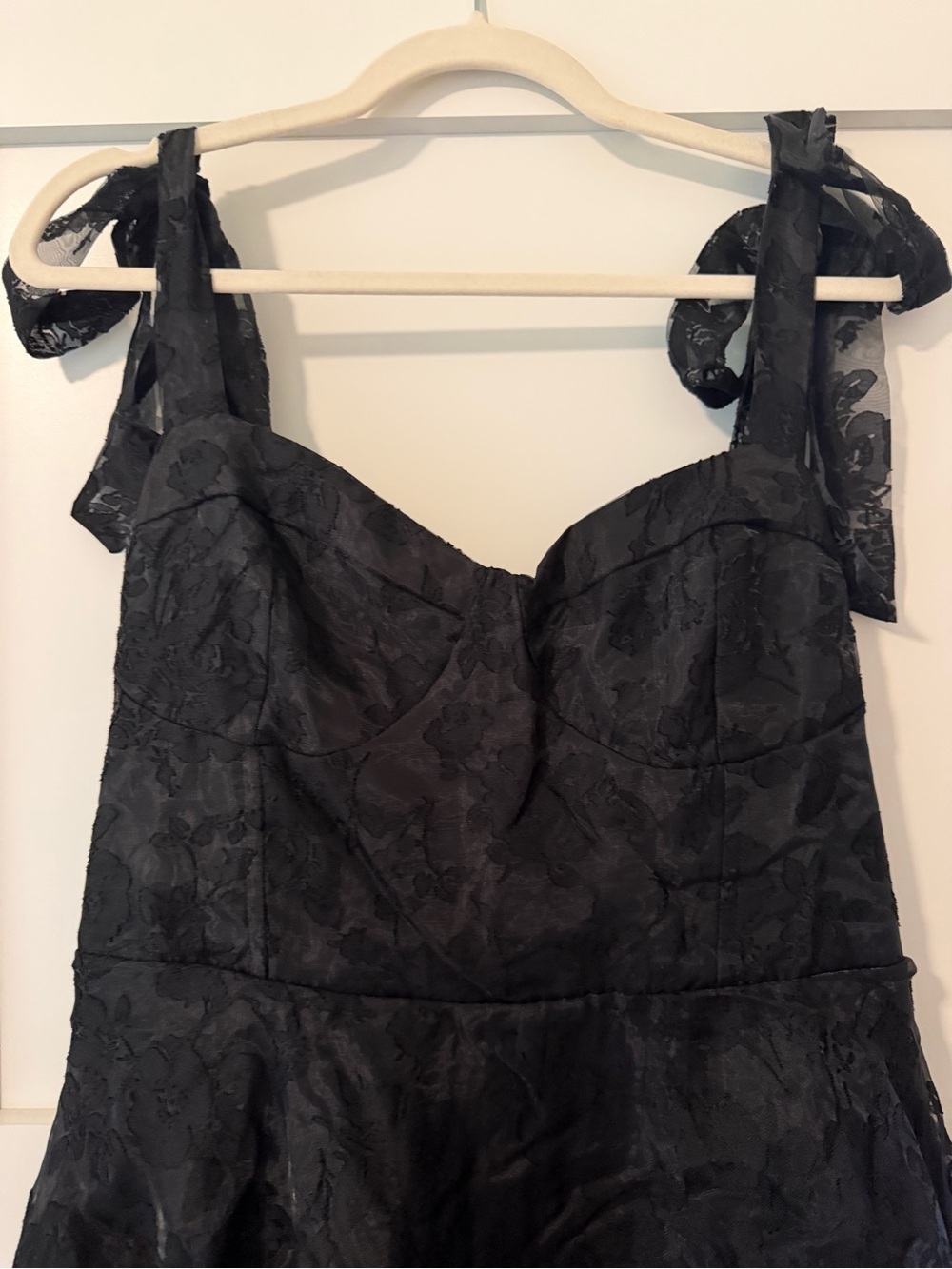Lulu's Black Ruffled Lace Party Dress with Tie Straps - Picture 3 of 5